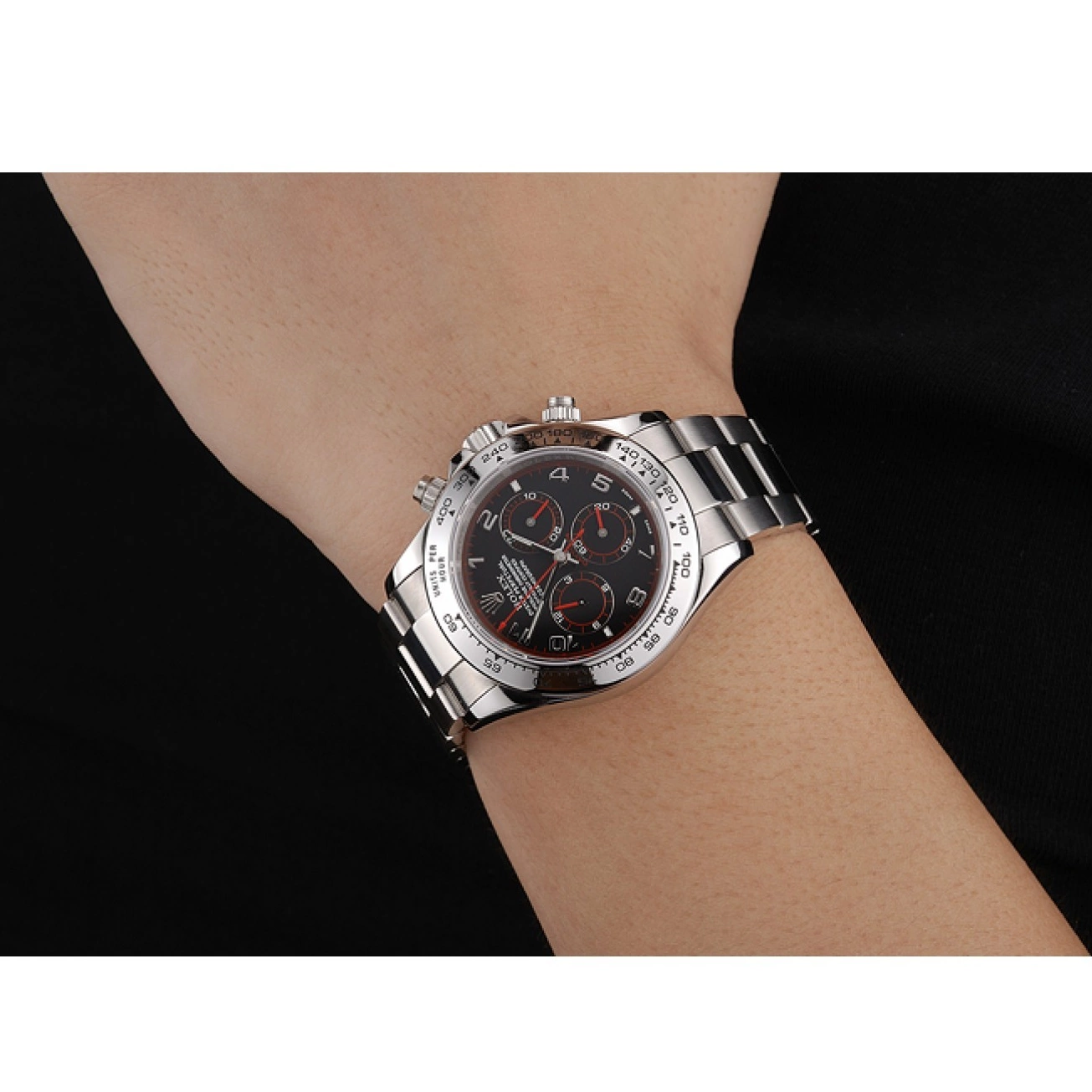 Aaa replica watch Steel 80296 Daytona Rolex Dial Swiss Stainless Black Bracelet 0608